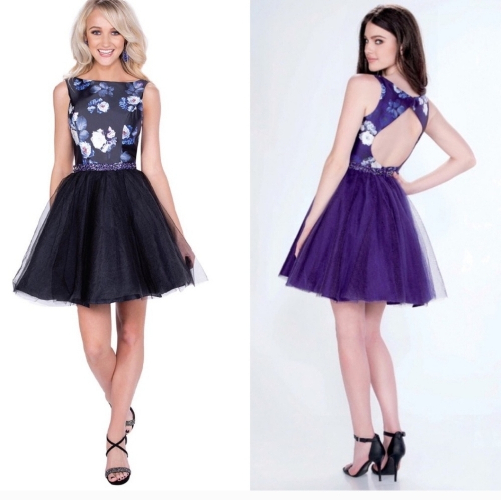 Shorts Mon Cheri Printed Mikado Large Keyhole Back Sleeveless Dress